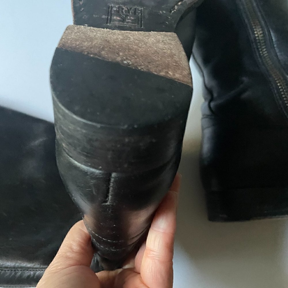 Frye Melissa Tab Black Leather Tall Knee High Side Zip Riding Boots Women's 6 - Picture 8 of 11